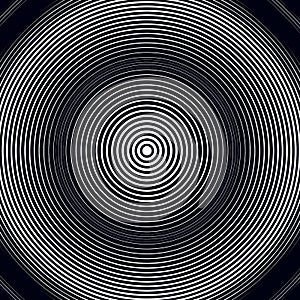 Moire pattern, op art vector background. Relaxing hypnotic backdrop with geometric black lines. Abstract tiling.