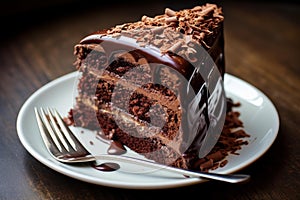 Moist Piece chocolate cake. Generate Ai