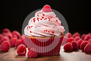 Moist Raspberry cupcake. Generate Ai photo