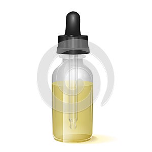 Moisture oil ads, light yellow cosmetic skincare product on white background. Vector illustration