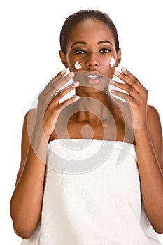 Moisturizer Skincare of Naked Afro American woman photo