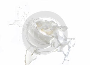 Moisturizing cream, moisturizing milk in the big milk splash isolated on the white background with milk drops