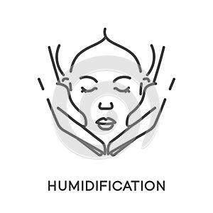 Moisturizing and humidification of female face isolated line icon