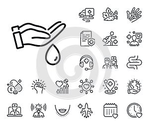 Moisturizing oil line icon. Wash hands. Skin care sign. Online doctor, patient and medicine. Vector