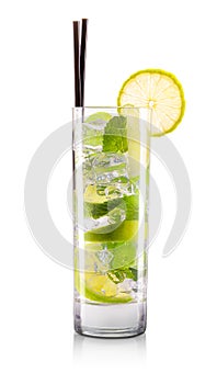 Mojito cocktail in classic glass isolated on white