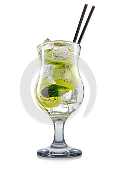 Mojito cocktail with kiwi isolated on white