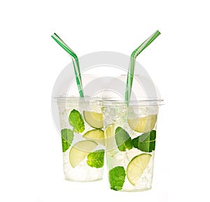 Mojito cocktail isolated on a white background, close-up