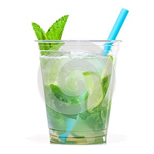 mojito cocktail in plastic cup