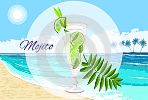 Mojito cocktail on the seaside background