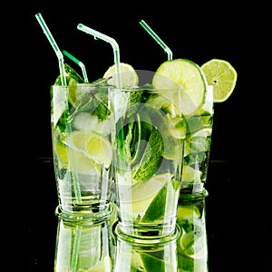 Mojito cocktails on black