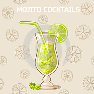 Mojito cocktails. Set of food and drink