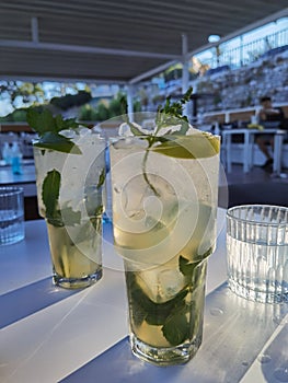 Mojito drik with ice and mint green leaf  summer holidays