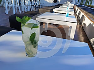 Mojito drik with ice and mint green leaf  summer holidays