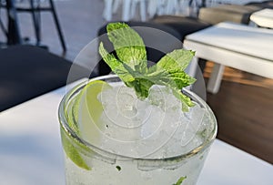 Mojito drik with ice and mint green leaf  summer holidays