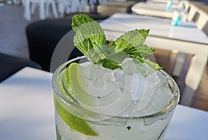 Mojito drik with ice and mint green leaf  summer holidays