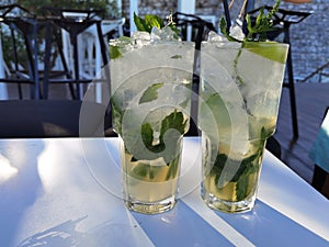 Mojito drik with ice and mint green leaf  summer holidays