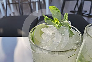 Mojito drik with ice and mint green leaf  summer holidays