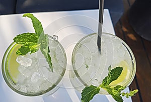 Mojito drik with ice and mint green leaf  summer holidays