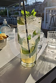 Mojito drik with ice and mint green leaf  summer holidays