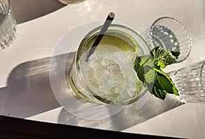 Mojito drik with ice and mint green leaf  summer holidays