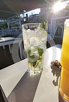 Mojito drik with ice and mint green leaf  summer holidays