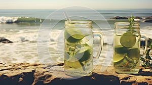 Mojito drinks on the beach. AI Generated