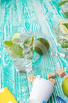 Mojito in glass with ice cubes