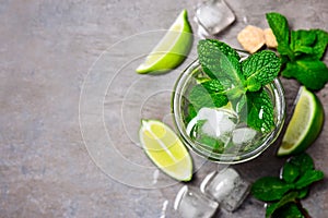 Mojito in a glass, top view photo