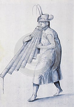 Mojo Indian playing big palm flute, 1790