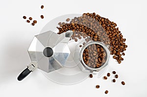 Moka coffee pot with beans photo