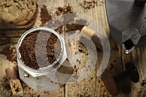 Moka Express Coffee maker and cookie photo