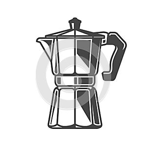 Moka pot, classic coffee brewing kettle icon, vector