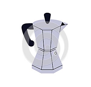 Moka pot, classic metal coffee maker. Stovetop espresso brewing appliance, aluminum kettle. Italian coffeemaker for photo