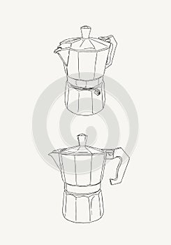 Moka pot , coffee brewing ,sketh vector. photo