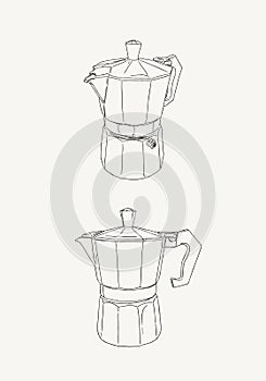Moka pot , coffee brewing ,sketh vector.