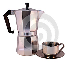 Moka Pot and Cup of Coffee photo