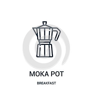 moka pot icon vector from breakfast collection. Thin line moka pot outline icon vector illustration. Linear symbol for use on web