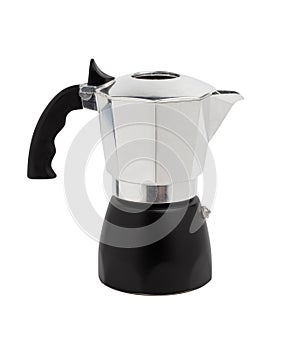 Moka pot isolated on a white background, Italian coffee maker, Classic coffee machine for espresso, With clipping path