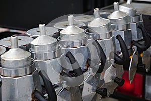 moka pot Italian traditional coffee maker on drying rack