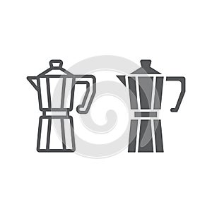 Moka pot line and glyph icon, coffee and cafe,