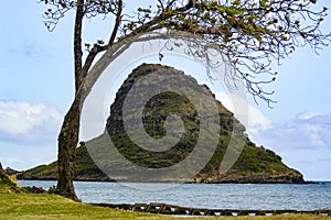 Mokolii, also known as Chinaman`s Hat, is a small beautiful island in Kaneohe Bay on the island of Oahu, Hawaii.