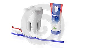 Molar tooth with toothbrush and toothpaste
