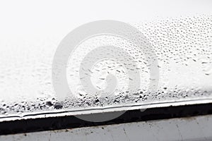 mold on a foggy plastic window of white color.