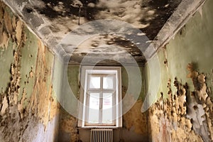 mold growth on damp ceiling due to leakage