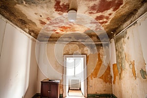 mold growth on damp ceiling due to leakage