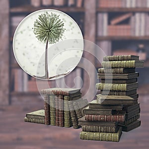 Mold in old books, 3D illustration