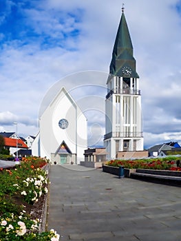 Molde Cathedral and bell tower on a sunny day