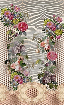 Flowers colors romantic animal print baroque