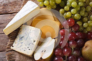 Molded cheese and fruit horizontal view from above