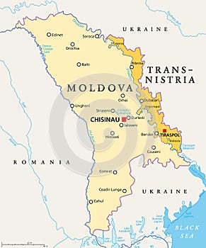 Moldova and the breakaway state Transnistria, political map